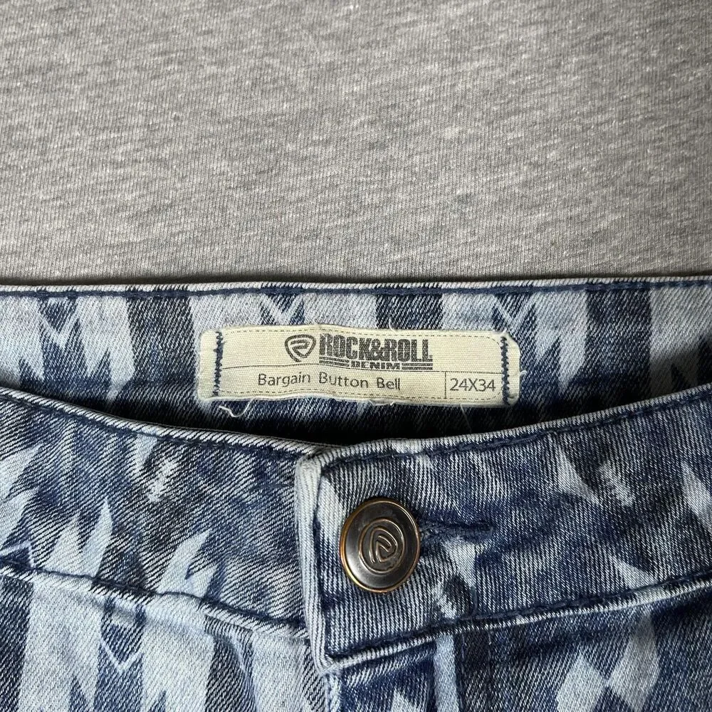 Rock & Roll Denim Jeans Womens 24x34 Blue Crazy Wild Flared Bell Bottoms - Picture 2 of 10